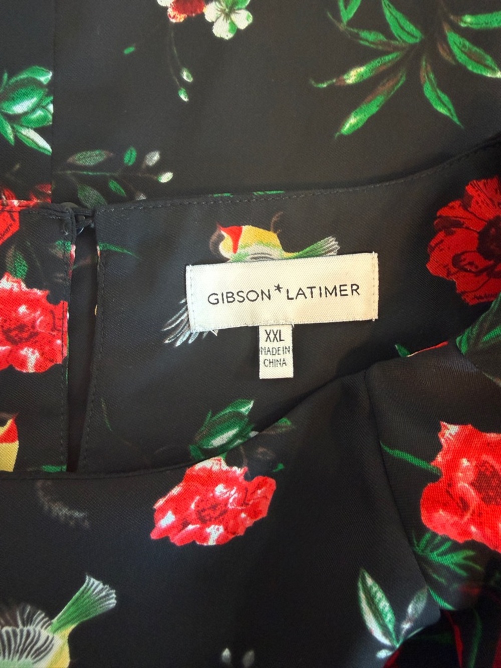 Gibson Latimer Black Blouse with birds and Red Floral - Picture 8 of 11